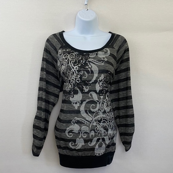 Style & Co. Tops - Style & Co Black & Gray Stripe Blouse Size XL O-7